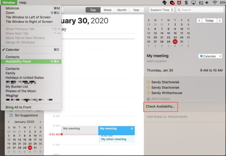 Функция проверки доступности в календаре на Mac